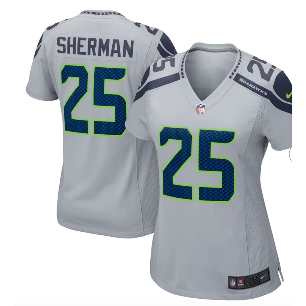 Nike Seattle Seahawks Richard Sherman 25 On Field Jersey Women L Wolf Grey NFL